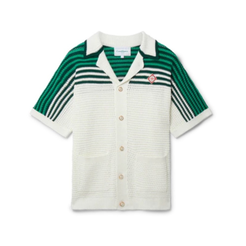 Casablanca Signature Crochet Green and White tennis shirt